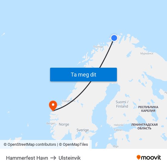 Hammerfest Havn to Ulsteinvik map