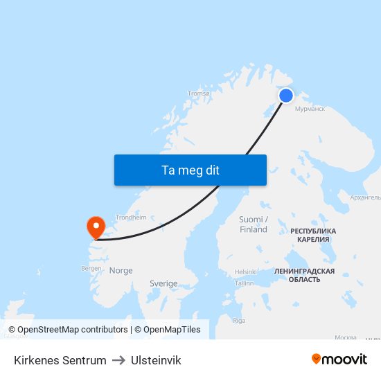 Kirkenes Sentrum to Ulsteinvik map