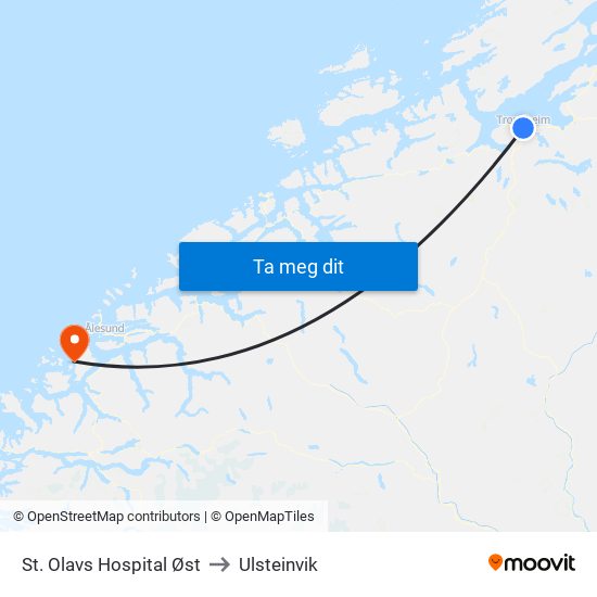 St. Olavs Hospital Øst to Ulsteinvik map
