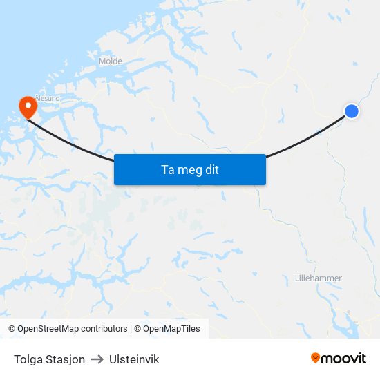 Tolga Stasjon to Ulsteinvik map