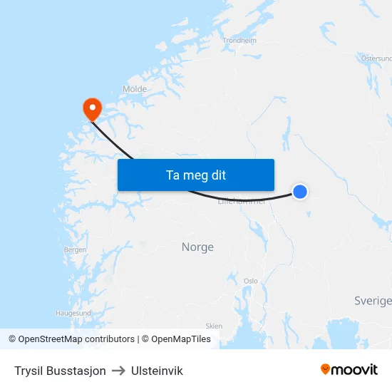 Trysil Busstasjon to Ulsteinvik map