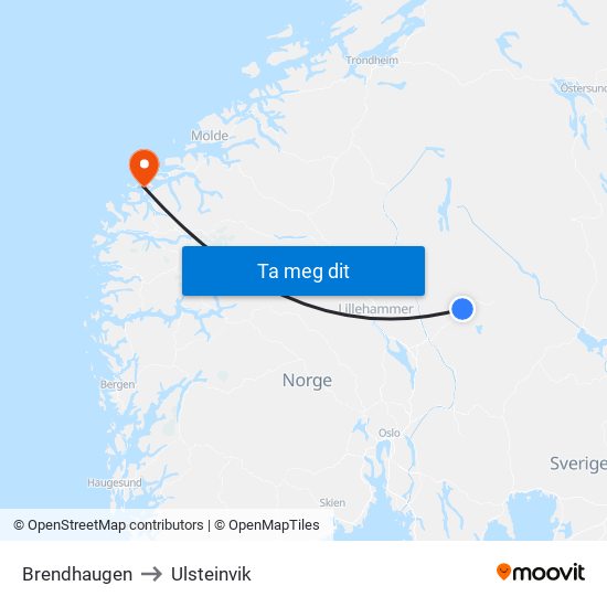 Brendhaugen to Ulsteinvik map