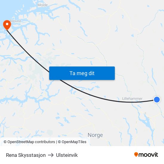 Rena Skysstasjon to Ulsteinvik map