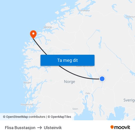 Flisa Busstasjon to Ulsteinvik map
