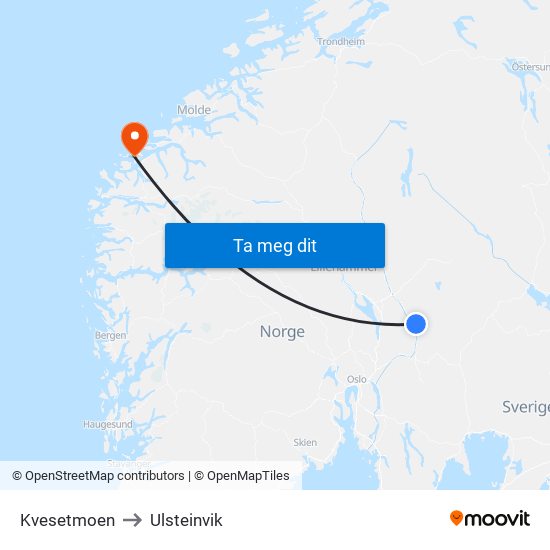 Kvesetmoen to Ulsteinvik map