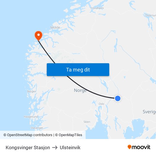 Kongsvinger Stasjon to Ulsteinvik map