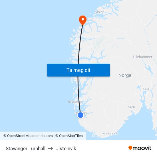Stavanger Turnhall to Ulsteinvik map