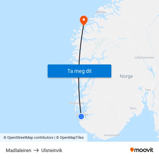 Madlaleiren to Ulsteinvik map