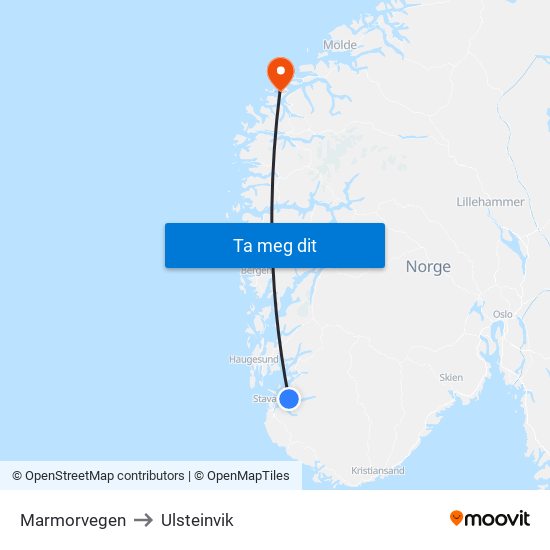 Marmorvegen to Ulsteinvik map