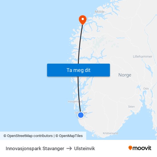 Innovasjonspark Stavanger to Ulsteinvik map