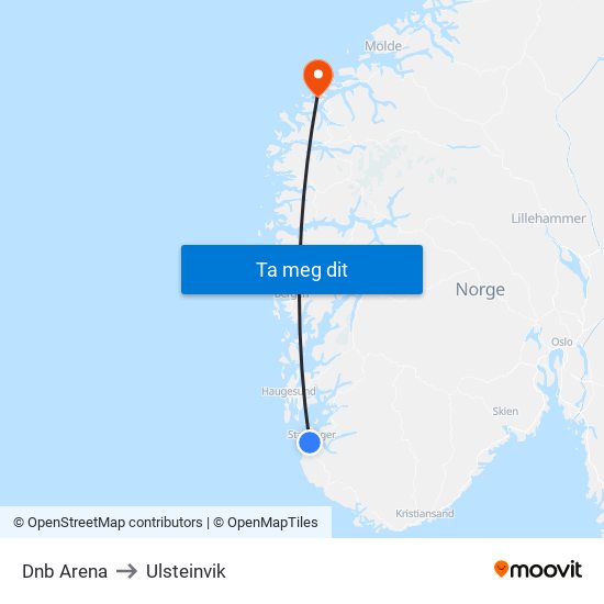 Dnb Arena to Ulsteinvik map