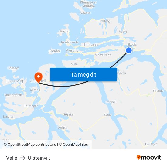 Valle to Ulsteinvik map