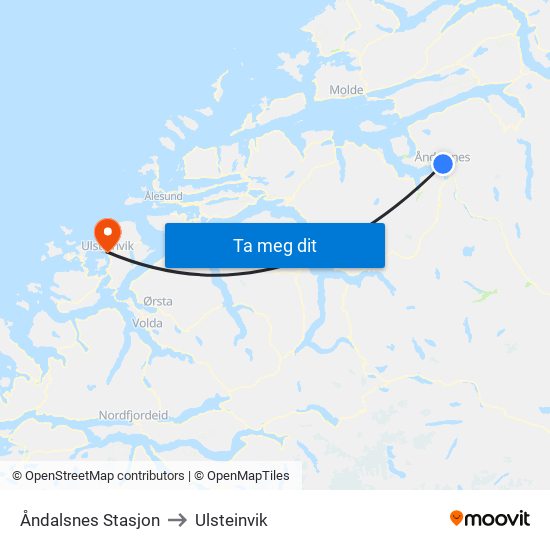 Åndalsnes Stasjon to Ulsteinvik map