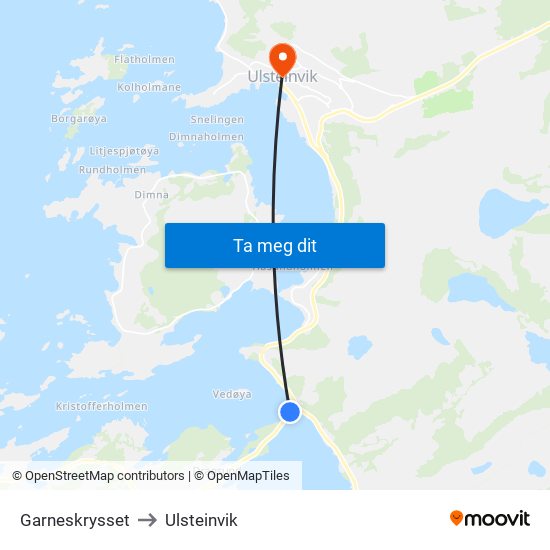 Garneskrysset to Ulsteinvik map