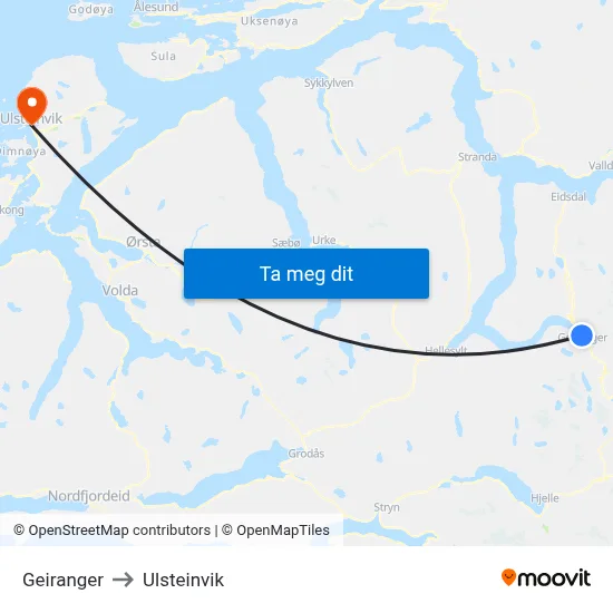 Geiranger to Ulsteinvik map