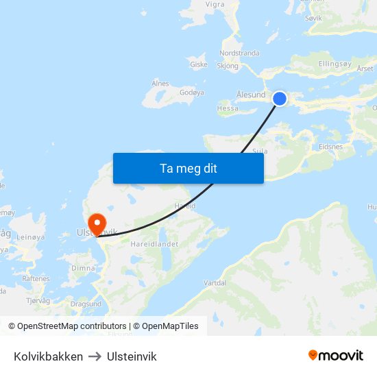 Kolvikbakken to Ulsteinvik map