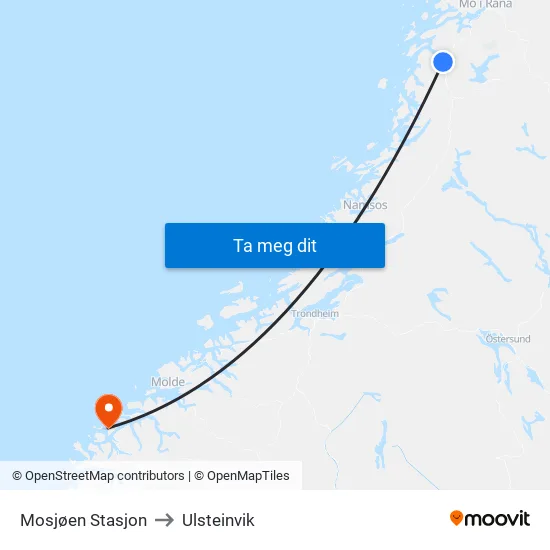 Mosjøen Stasjon to Ulsteinvik map