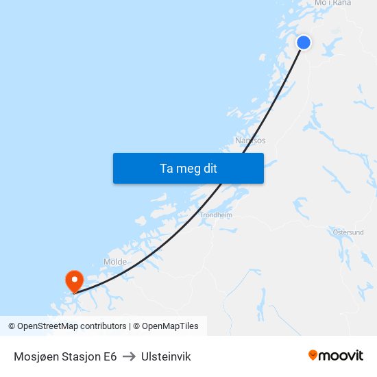 Mosjøen Stasjon E6 to Ulsteinvik map