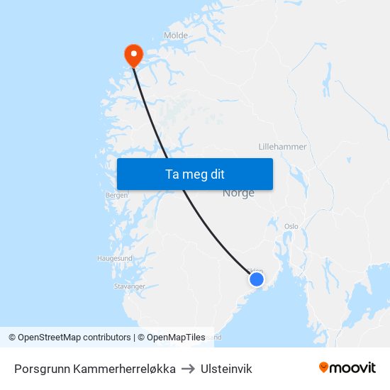 Porsgrunn Kammerherreløkka to Ulsteinvik map