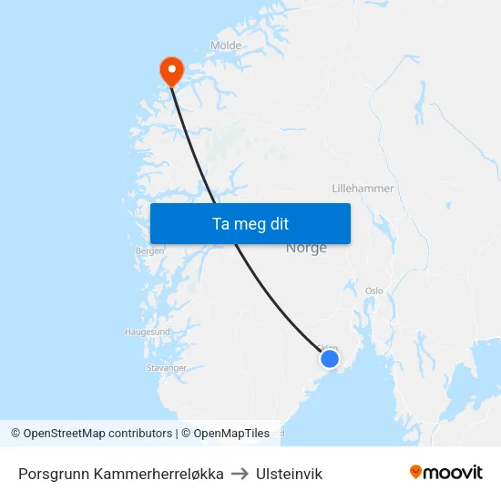 Porsgrunn Kammerherreløkka to Ulsteinvik map