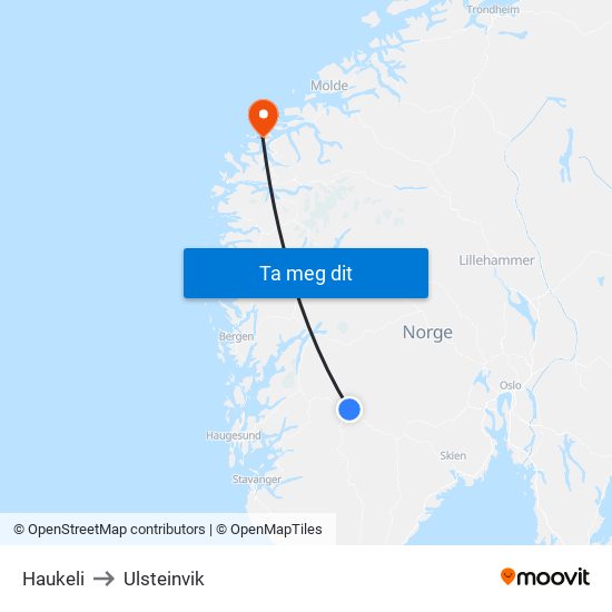 Haukeli to Ulsteinvik map