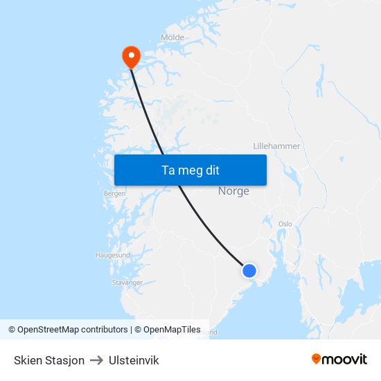 Skien Stasjon to Ulsteinvik map