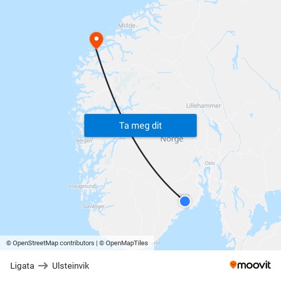 Ligata to Ulsteinvik map