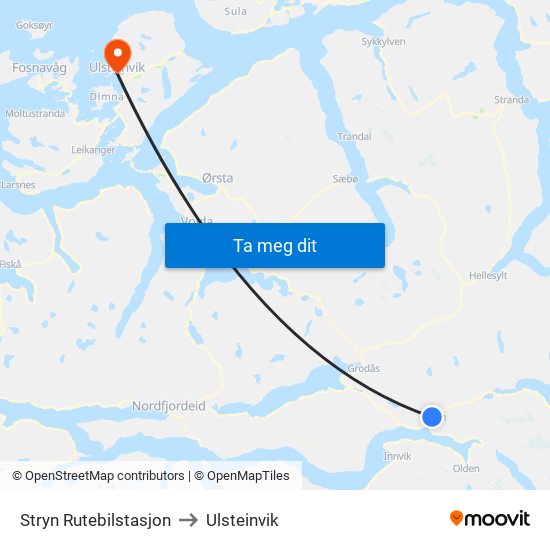 Stryn Rutebilstasjon to Ulsteinvik map