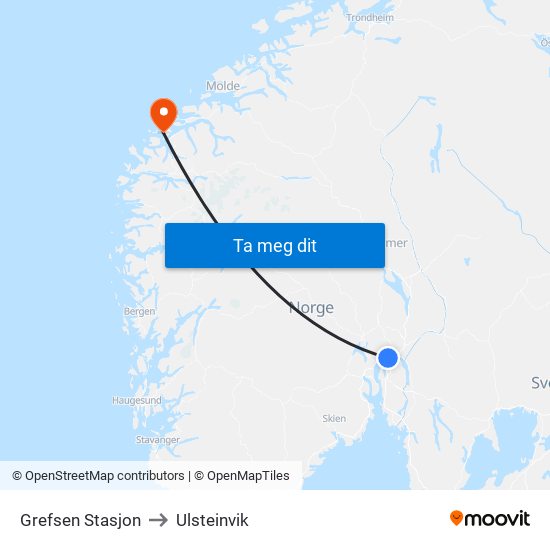 Grefsen Stasjon to Ulsteinvik map
