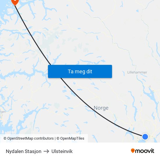 Nydalen Stasjon to Ulsteinvik map