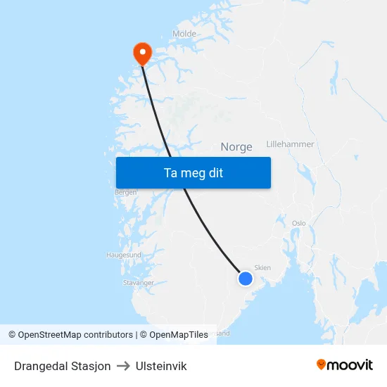Drangedal Stasjon to Ulsteinvik map