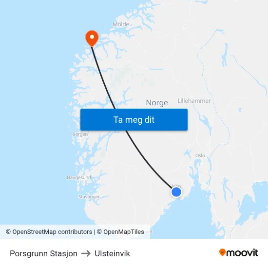 Porsgrunn Stasjon to Ulsteinvik map