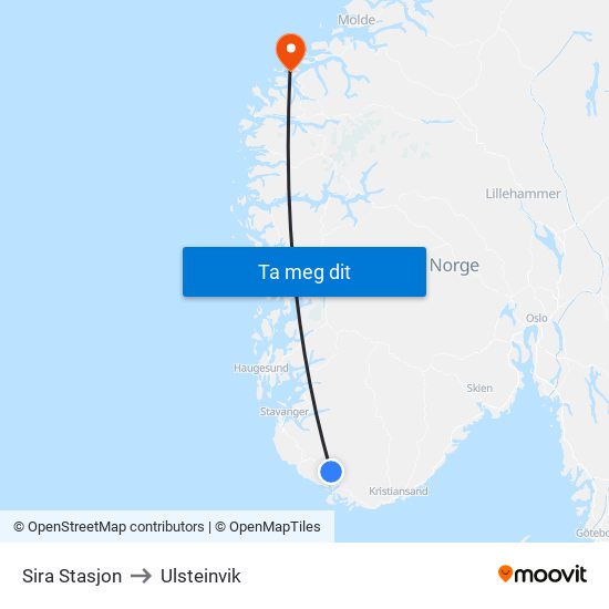 Sira Stasjon to Ulsteinvik map