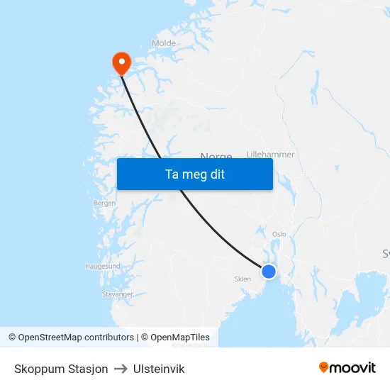 Skoppum Stasjon to Ulsteinvik map