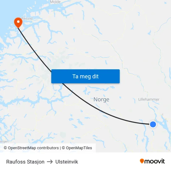 Raufoss Stasjon to Ulsteinvik map