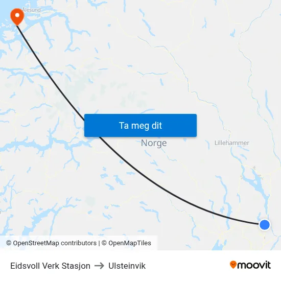 Eidsvoll Verk Stasjon to Ulsteinvik map