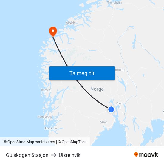 Gulskogen Stasjon to Ulsteinvik map