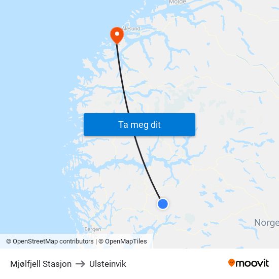 Mjølfjell Stasjon to Ulsteinvik map