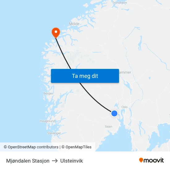 Mjøndalen Stasjon to Ulsteinvik map