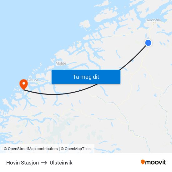 Hovin Stasjon to Ulsteinvik map