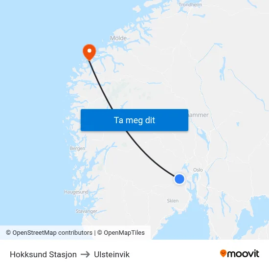 Hokksund Stasjon to Ulsteinvik map