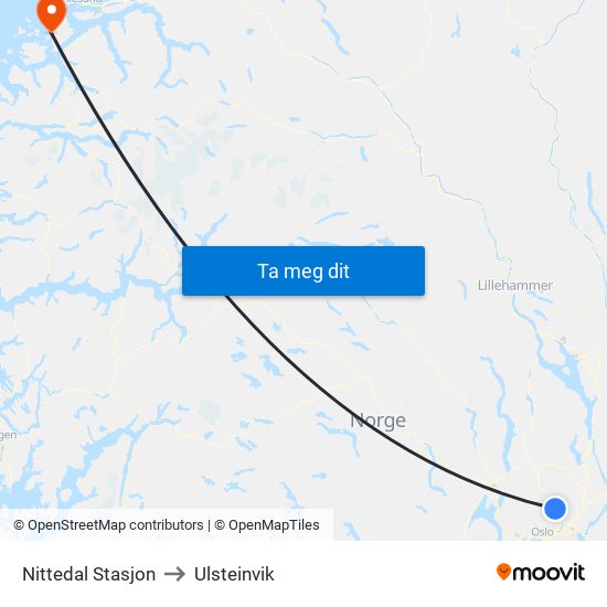 Nittedal Stasjon to Ulsteinvik map