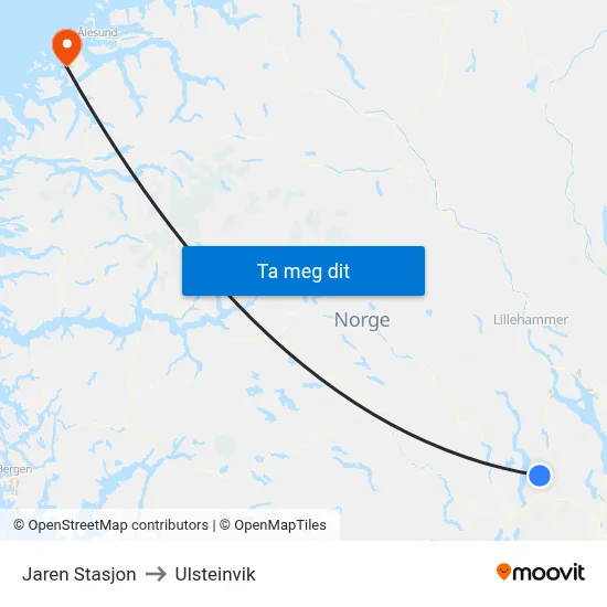 Jaren Stasjon to Ulsteinvik map