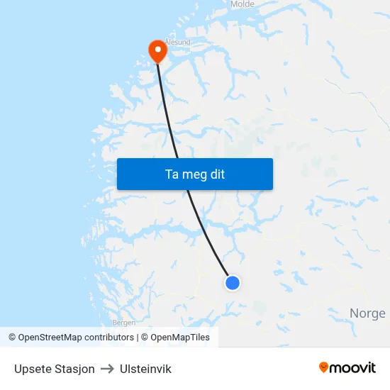 Upsete Stasjon to Ulsteinvik map