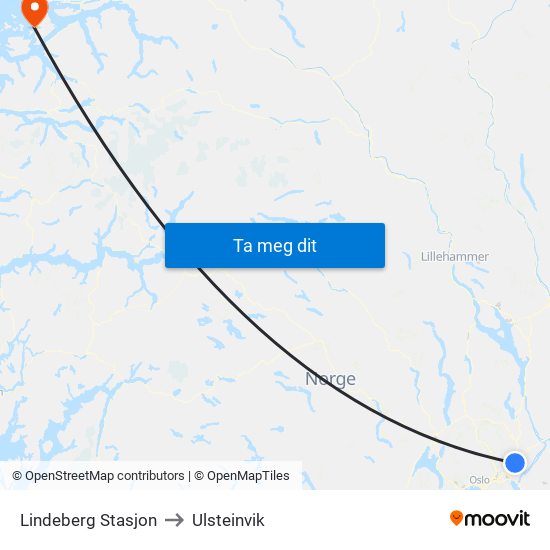 Lindeberg Stasjon to Ulsteinvik map