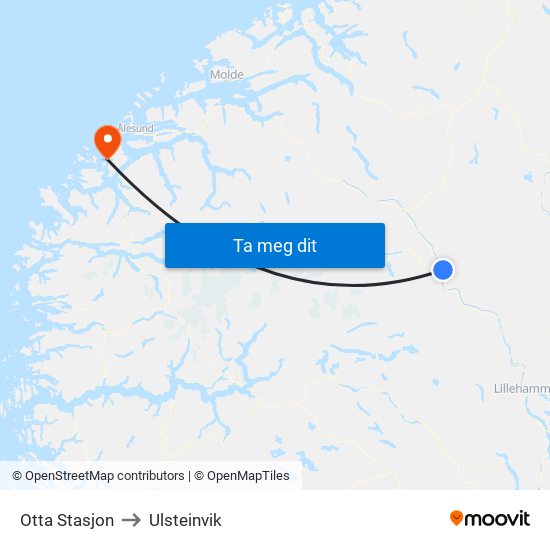 Otta Stasjon to Ulsteinvik map