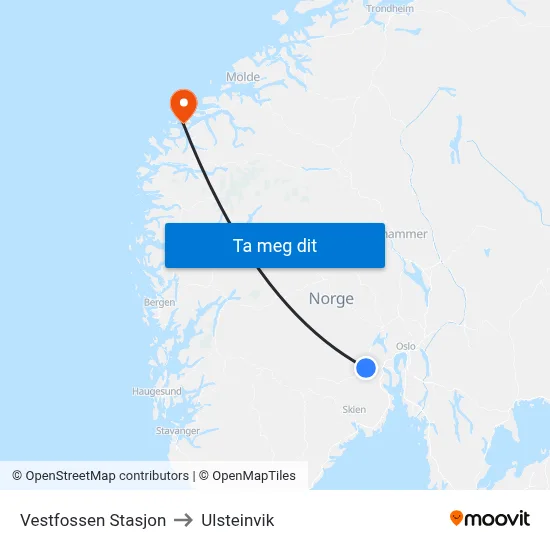Vestfossen Stasjon to Ulsteinvik map