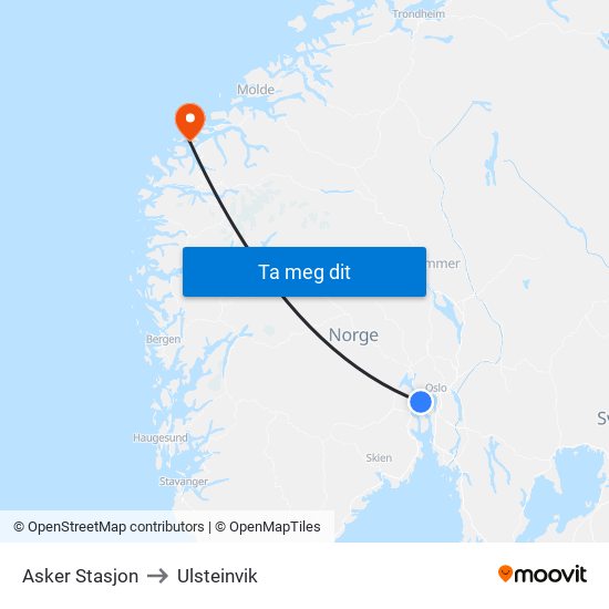 Asker Stasjon to Ulsteinvik map