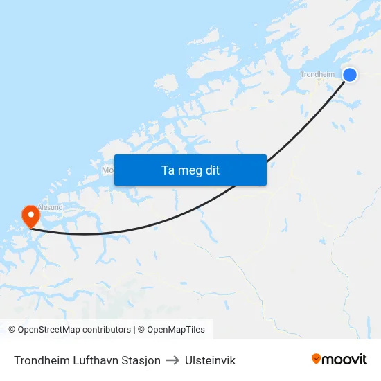 Trondheim Lufthavn Stasjon to Ulsteinvik map