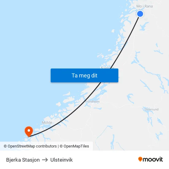 Bjerka Stasjon to Ulsteinvik map